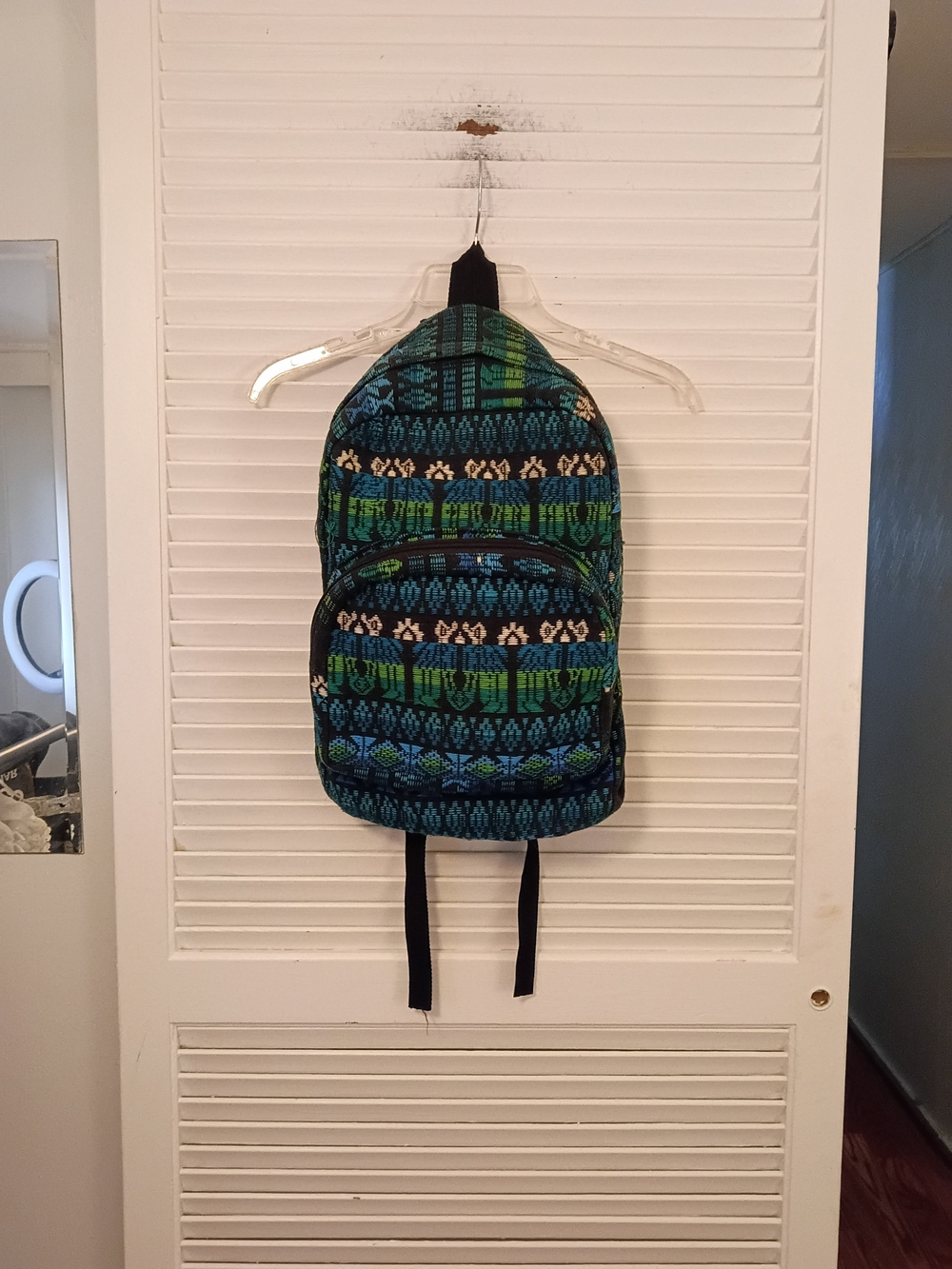 Woven Patterned Men's Backpack in Teal and Green - Picture 2 of 5